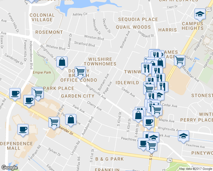 map of restaurants, bars, coffee shops, grocery stores, and more near 1018 Page Avenue in Wilmington