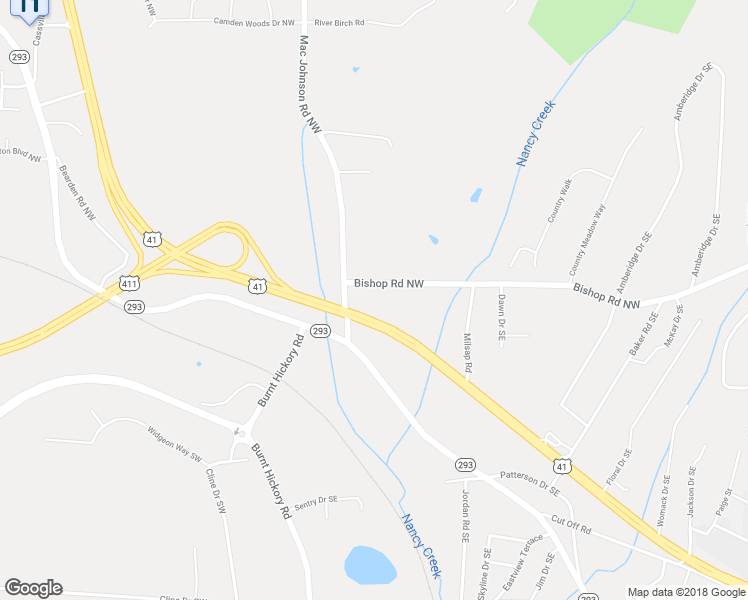 map of restaurants, bars, coffee shops, grocery stores, and more near 345 Bishop Road Northwest in Cartersville