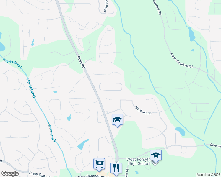 map of restaurants, bars, coffee shops, grocery stores, and more near 4575 Prather Farm Circle in Cumming