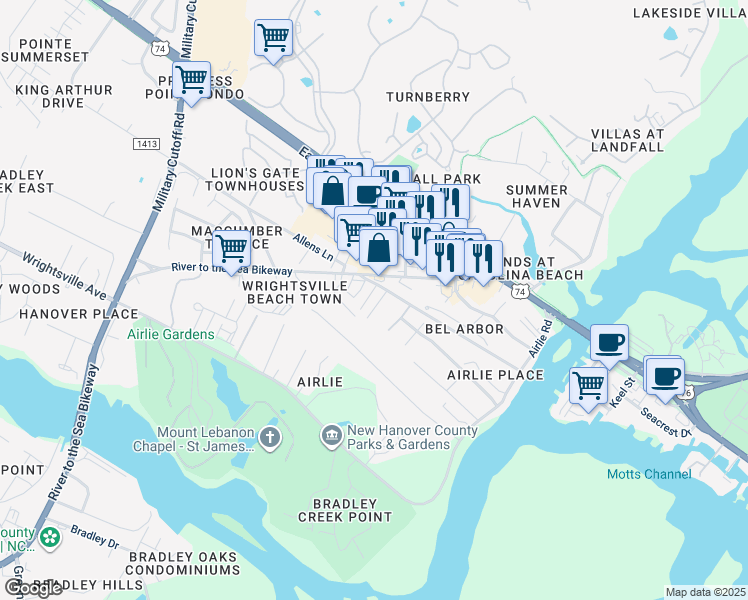 map of restaurants, bars, coffee shops, grocery stores, and more near 1813 Barkley Avenue in Wilmington