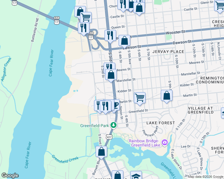 map of restaurants, bars, coffee shops, grocery stores, and more near 1218 South 3rd Street in Wilmington