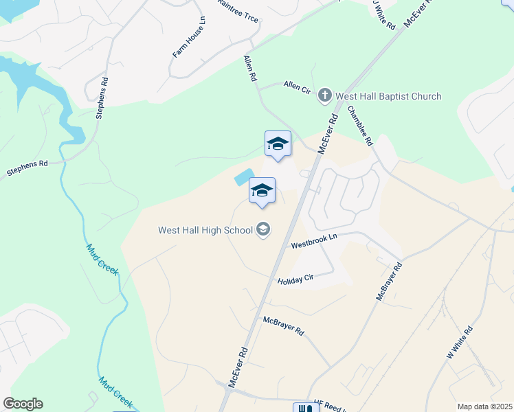 map of restaurants, bars, coffee shops, grocery stores, and more near 5470 McEver Road in Oakwood
