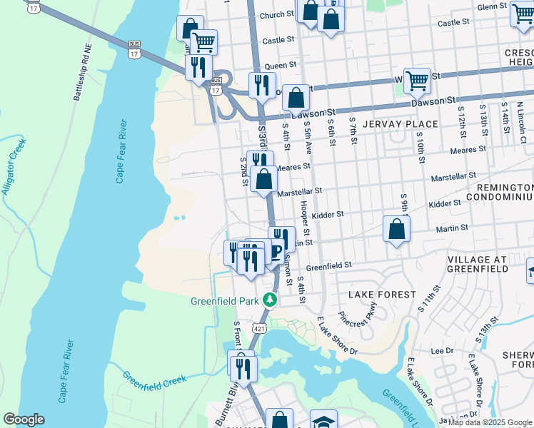 map of restaurants, bars, coffee shops, grocery stores, and more near 1218 South 3rd Street in Wilmington