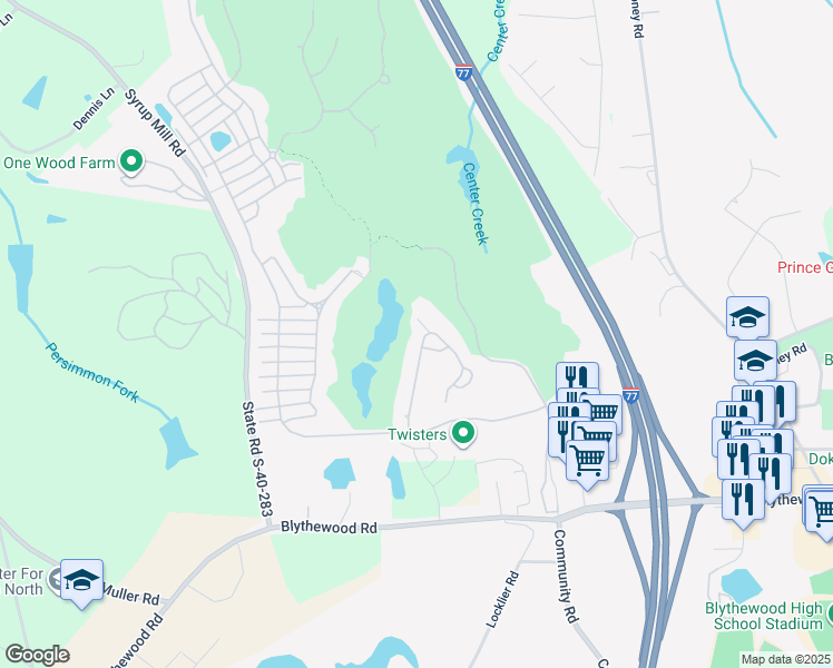 map of restaurants, bars, coffee shops, grocery stores, and more near 203 High Pointe Drive in Blythewood