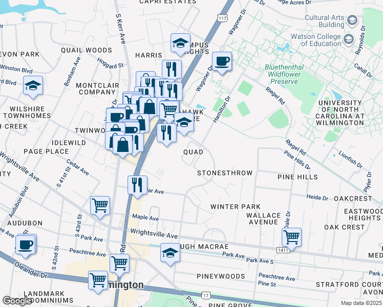 map of restaurants, bars, coffee shops, grocery stores, and more near 734 MacMillan Avenue in Wilmington