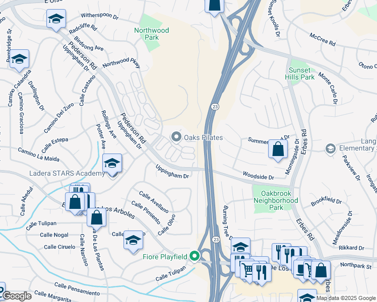 map of restaurants, bars, coffee shops, grocery stores, and more near 1550 Plumeria Circle in Thousand Oaks