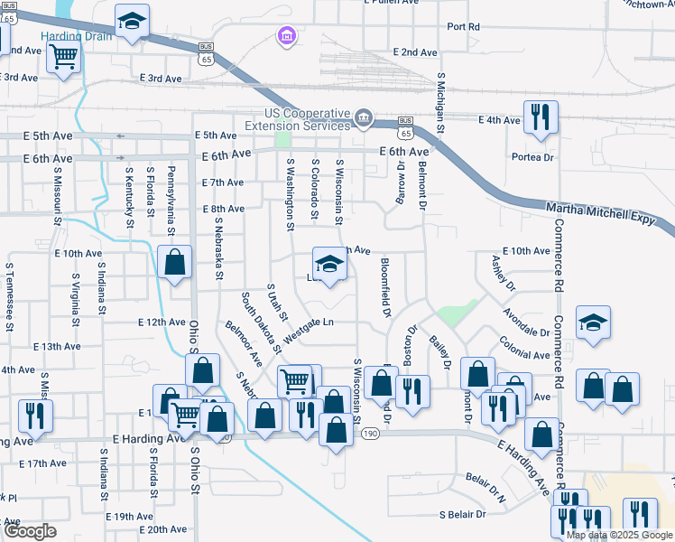 map of restaurants, bars, coffee shops, grocery stores, and more near 2005 Lucia Lane in Pine Bluff