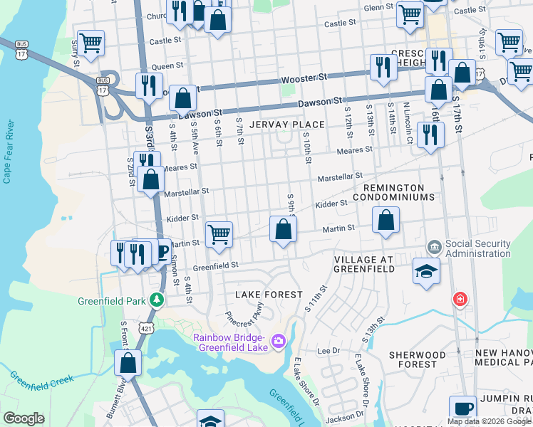 map of restaurants, bars, coffee shops, grocery stores, and more near 1225 South 8th Street in Wilmington