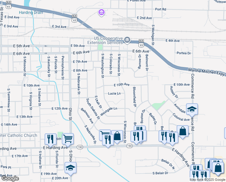 map of restaurants, bars, coffee shops, grocery stores, and more near 2005 Lucia Lane in Pine Bluff