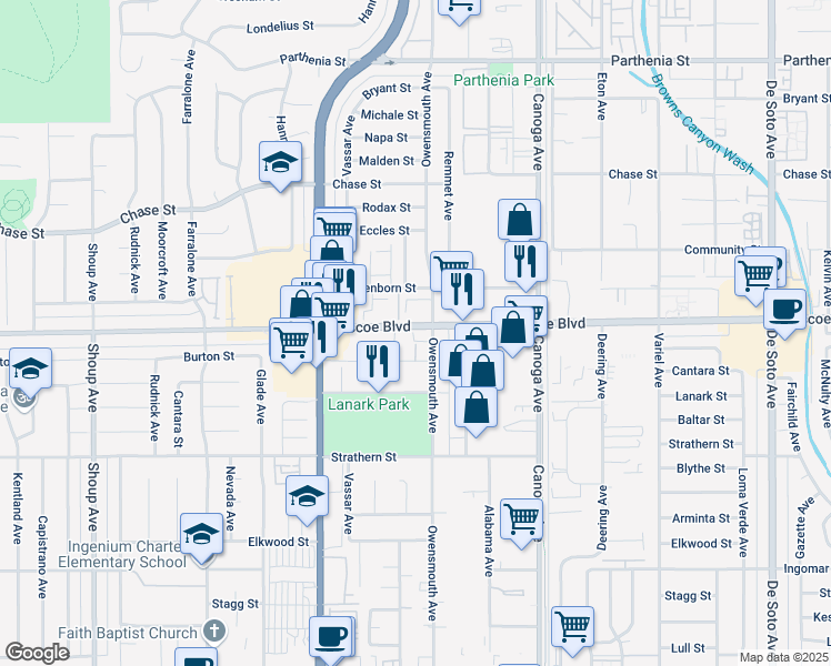 map of restaurants, bars, coffee shops, grocery stores, and more near in Los Angeles
