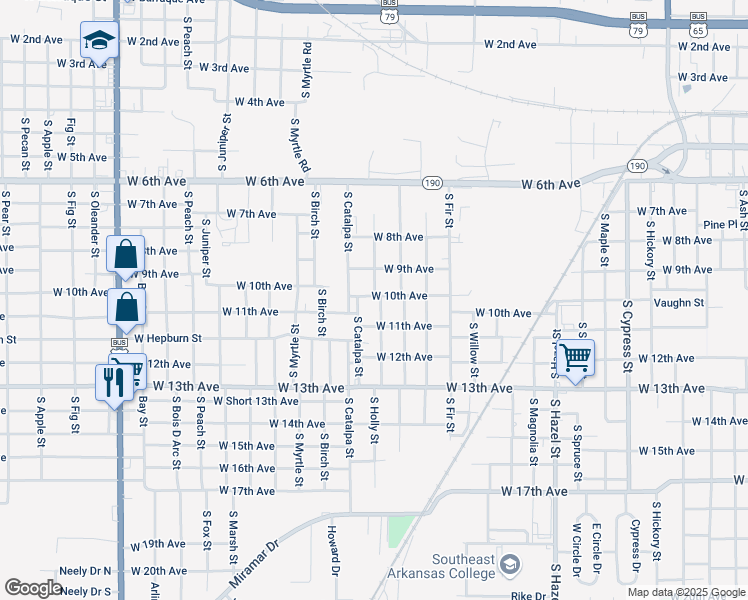 map of restaurants, bars, coffee shops, grocery stores, and more near 2900 West 10th Avenue in Pine Bluff