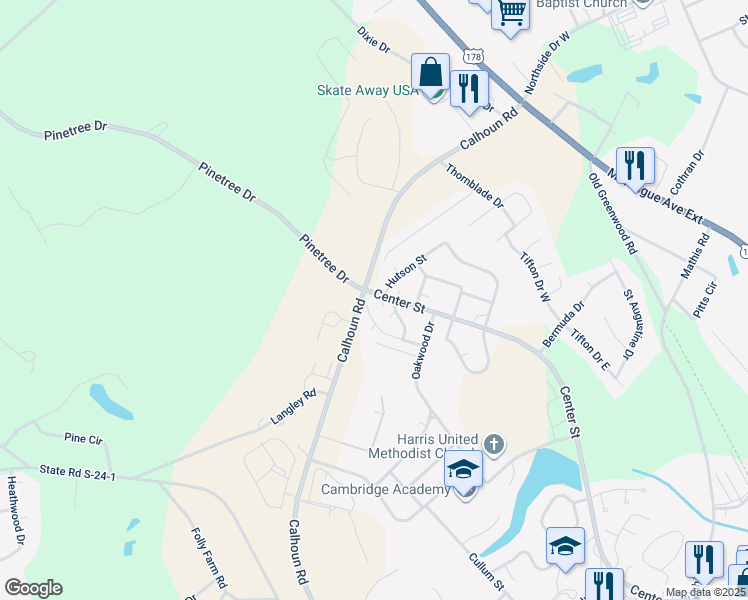 map of restaurants, bars, coffee shops, grocery stores, and more near 100 Center Street in Greenwood