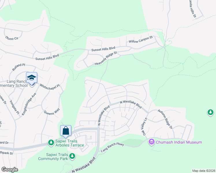 map of restaurants, bars, coffee shops, grocery stores, and more near 3023 Hollycrest Avenue in Thousand Oaks