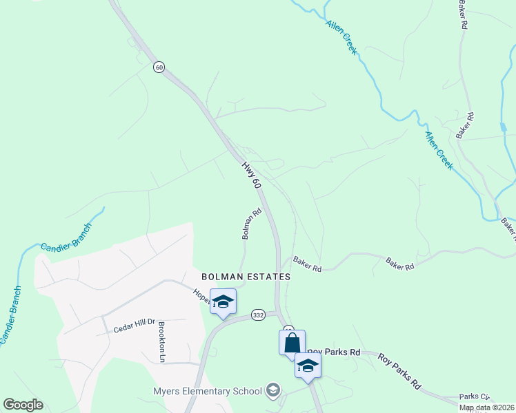 map of restaurants, bars, coffee shops, grocery stores, and more near 2405 Candler Road in Gainesville