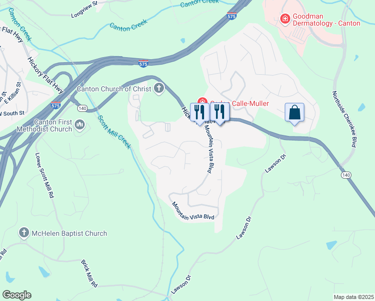 map of restaurants, bars, coffee shops, grocery stores, and more near 510 Autumn Ridge Drive in Canton
