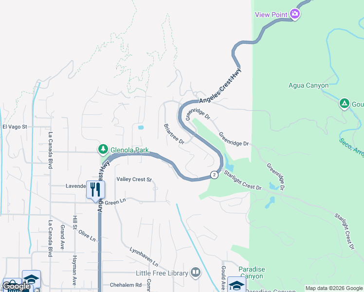 map of restaurants, bars, coffee shops, grocery stores, and more near 5714 Alder Ridge Drive in La Cañada Flintridge