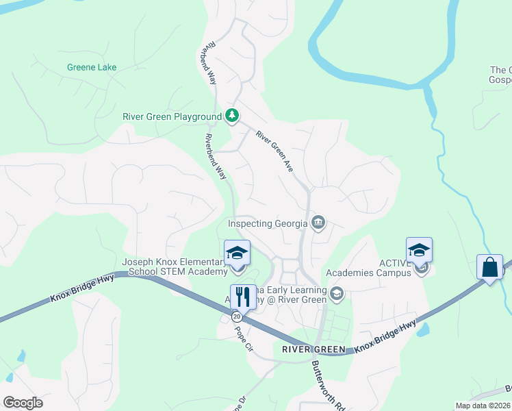 map of restaurants, bars, coffee shops, grocery stores, and more near 404 Ridgewood Lane in Canton