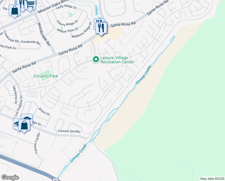map of restaurants, bars, coffee shops, grocery stores, and more near 24130 Village 24 in Camarillo