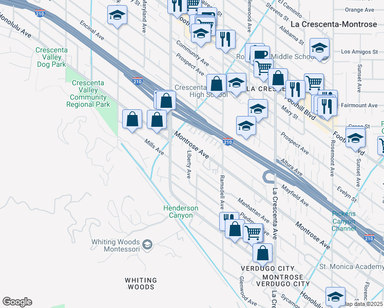 map of restaurants, bars, coffee shops, grocery stores, and more near 4042 Liberty Avenue in Glendale