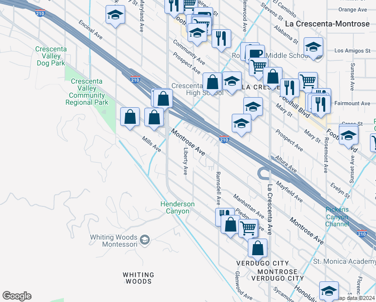 map of restaurants, bars, coffee shops, grocery stores, and more near 4042 Liberty Avenue in Glendale
