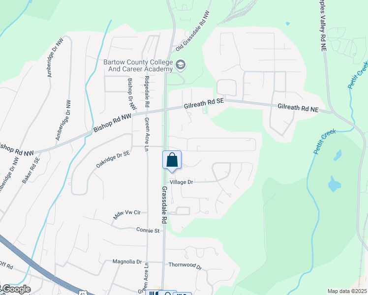 map of restaurants, bars, coffee shops, grocery stores, and more near 199 Evergreen Trail Southeast in Cartersville