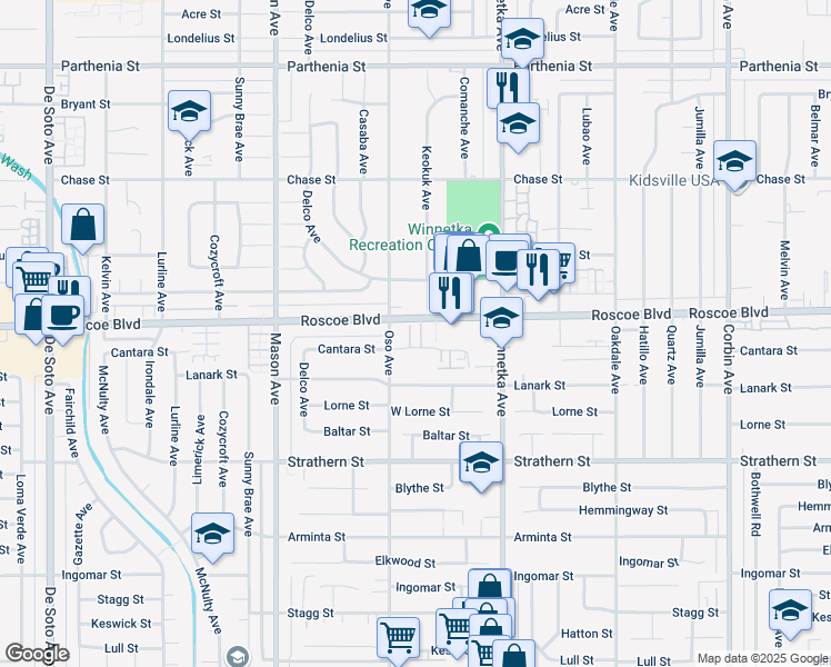 map of restaurants, bars, coffee shops, grocery stores, and more near in Los Angeles