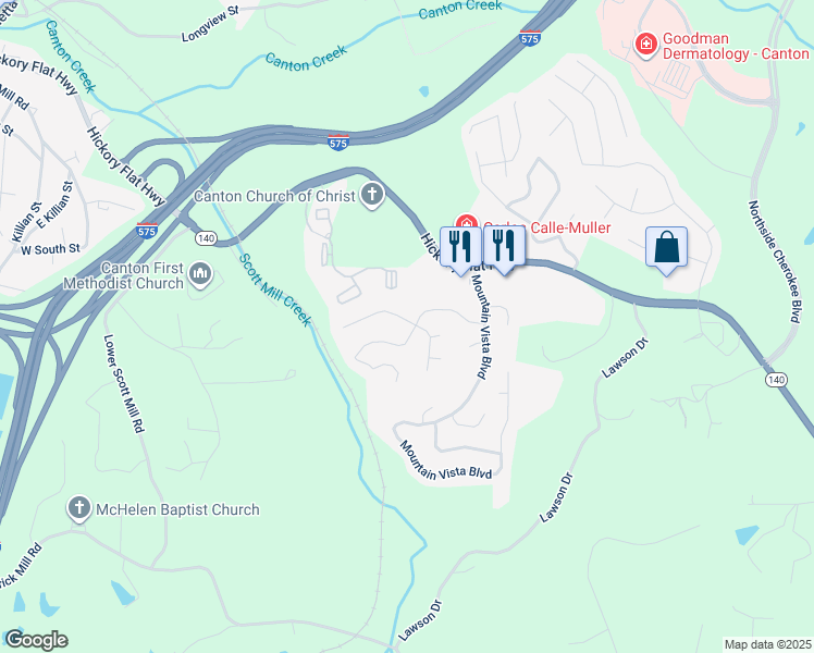 map of restaurants, bars, coffee shops, grocery stores, and more near 356 Spring Hill Drive in Canton