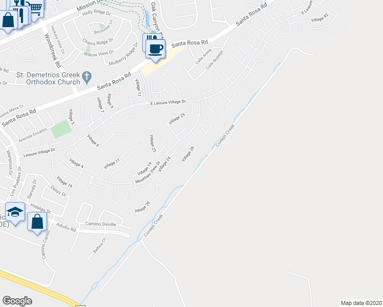 map of restaurants, bars, coffee shops, grocery stores, and more near 26121 Village 26 in Camarillo