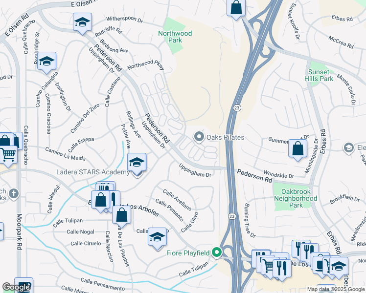 map of restaurants, bars, coffee shops, grocery stores, and more near 2959 Dogwood Circle in Thousand Oaks