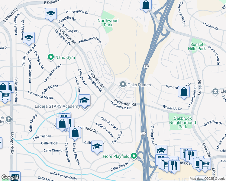 map of restaurants, bars, coffee shops, grocery stores, and more near 2965 Dogwood Circle in Thousand Oaks