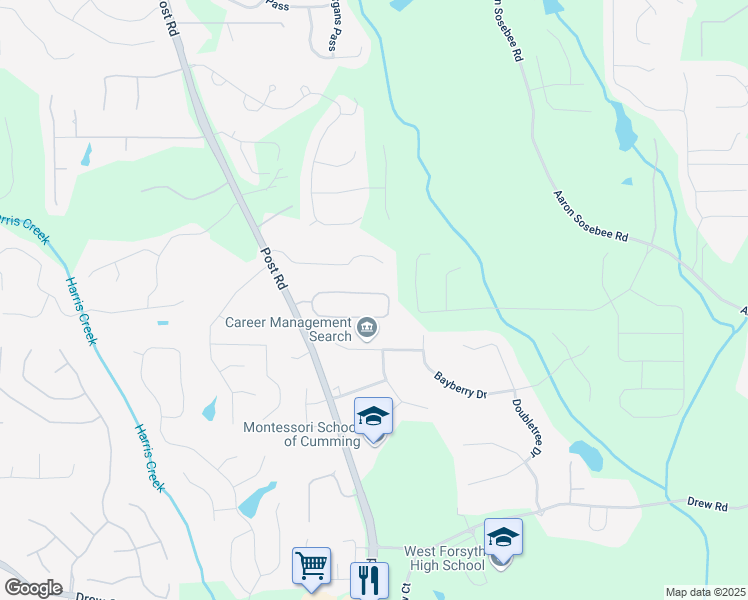 map of restaurants, bars, coffee shops, grocery stores, and more near 4745 Prather Farm Circle in Cumming