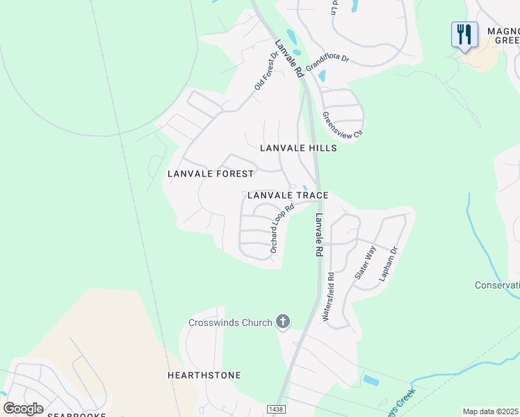 map of restaurants, bars, coffee shops, grocery stores, and more near 1127 Ashcroft Drive Northeast in Leland
