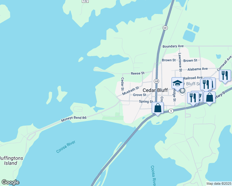 map of restaurants, bars, coffee shops, grocery stores, and more near 3190 Mcelrath Street in Cedar Bluff