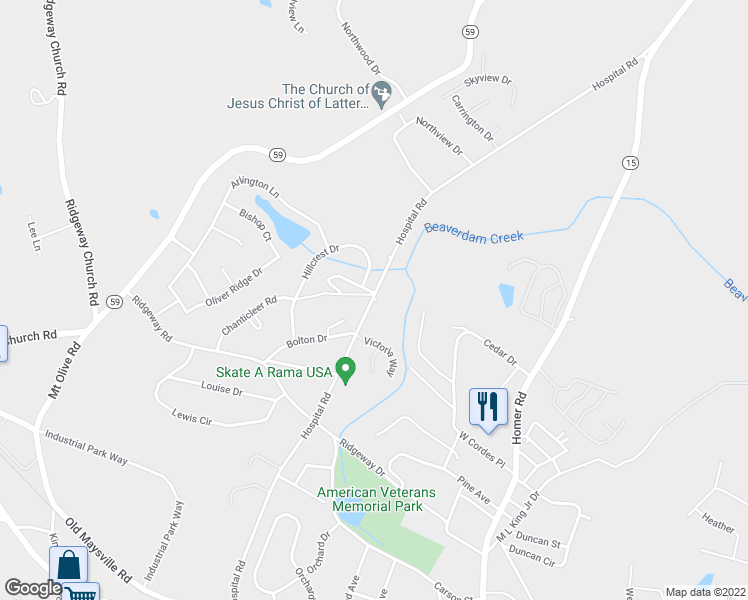 map of restaurants, bars, coffee shops, grocery stores, and more near 36 Preston Court in Commerce