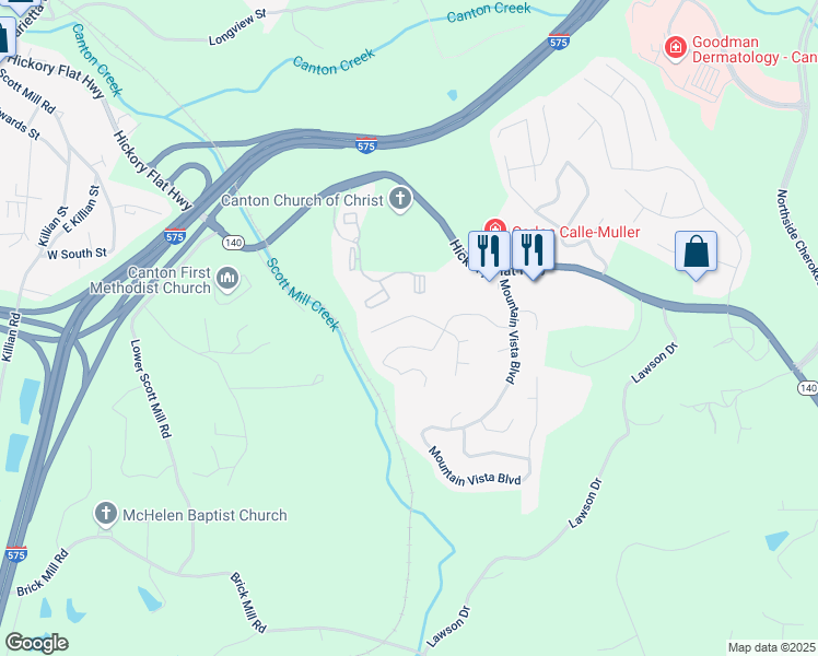 map of restaurants, bars, coffee shops, grocery stores, and more near 537 Autumn Ridge Drive in Canton