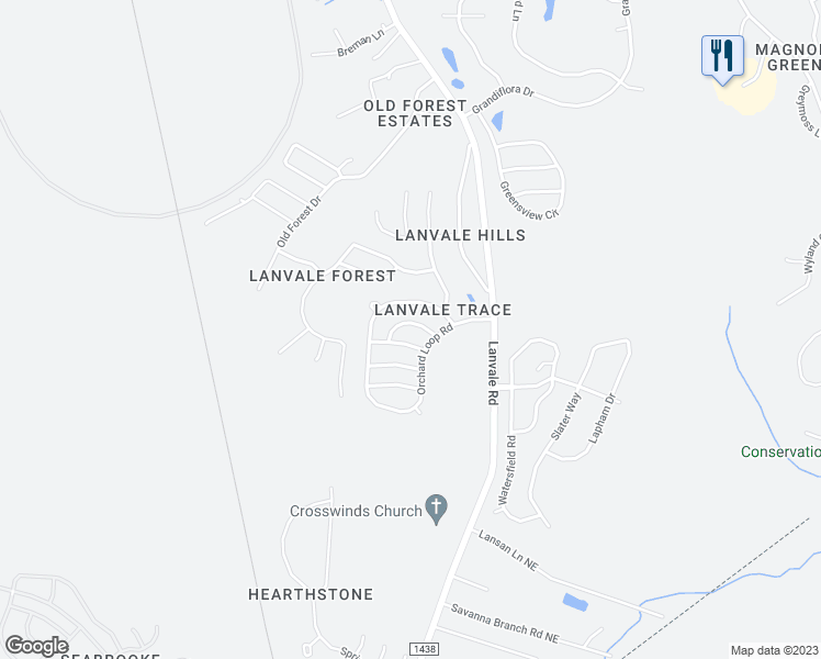 map of restaurants, bars, coffee shops, grocery stores, and more near 1119 Ashcroft Drive Northeast in Leland