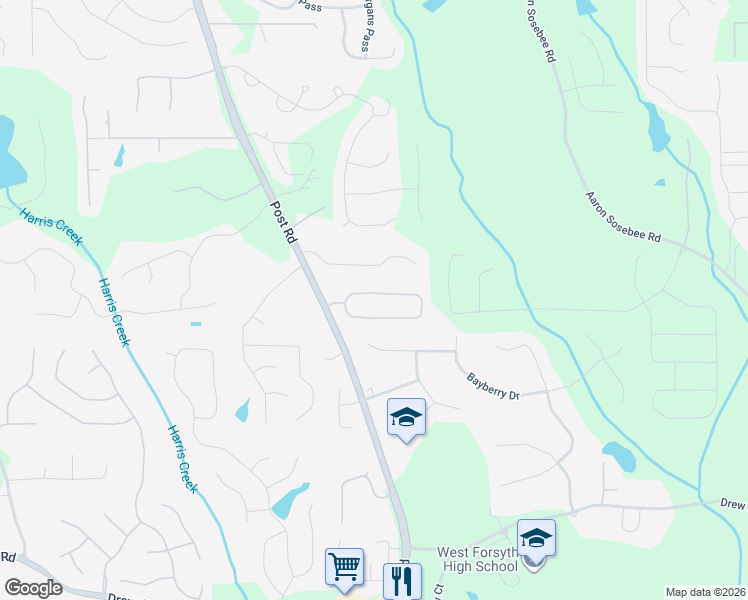 map of restaurants, bars, coffee shops, grocery stores, and more near 4575 Prather Farm Circle in Cumming