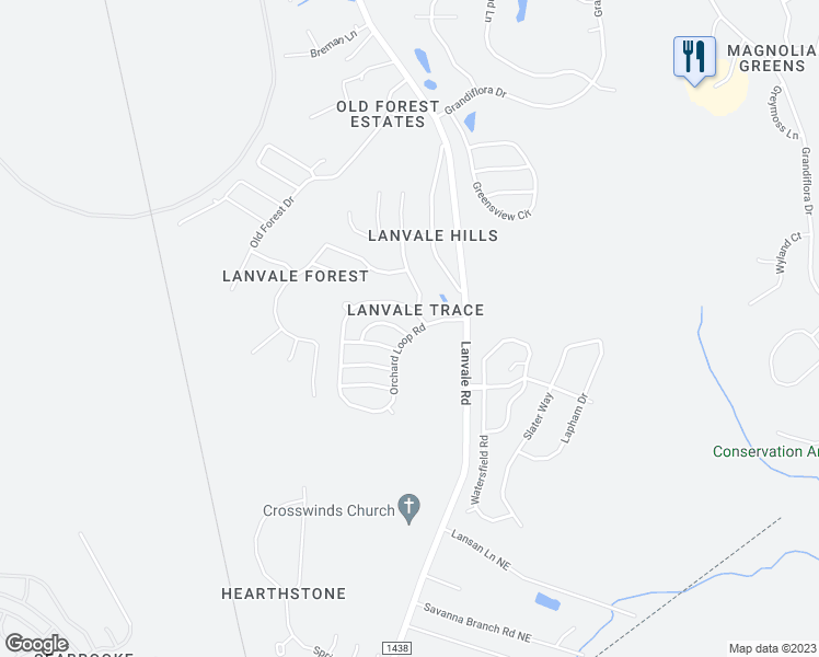 map of restaurants, bars, coffee shops, grocery stores, and more near 1112 Ashcroft Drive Northeast in Leland