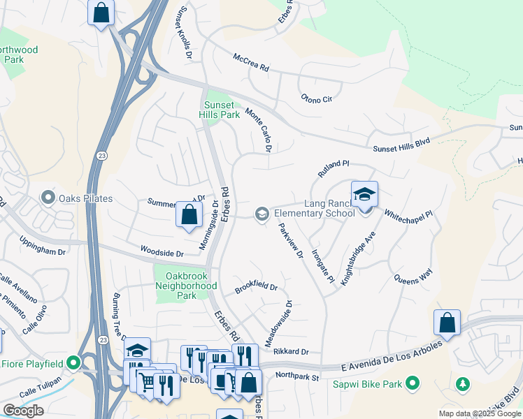 map of restaurants, bars, coffee shops, grocery stores, and more near 2978 Rob Court in Thousand Oaks