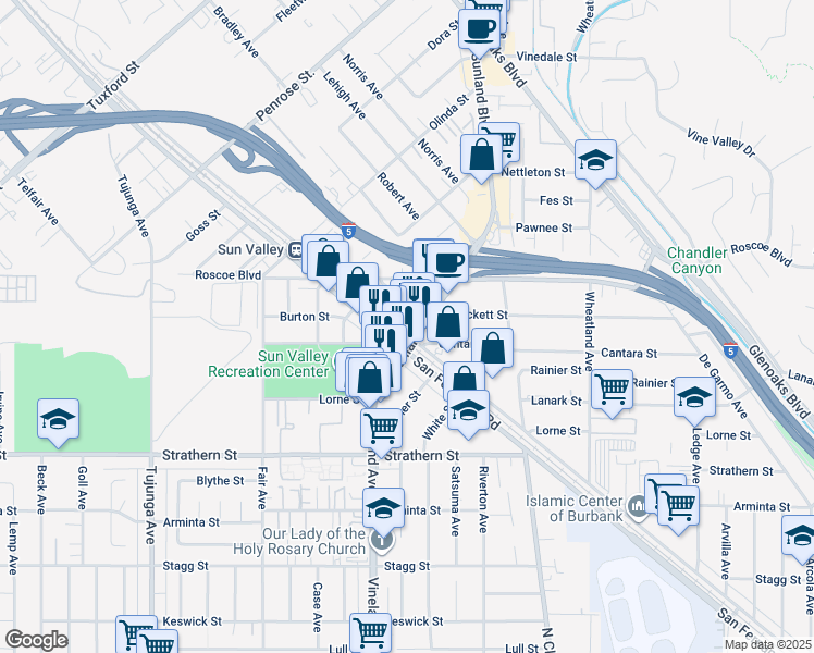 map of restaurants, bars, coffee shops, grocery stores, and more near in Los Angeles