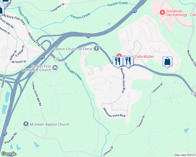 map of restaurants, bars, coffee shops, grocery stores, and more near 537 Autumn Ridge Drive in Canton