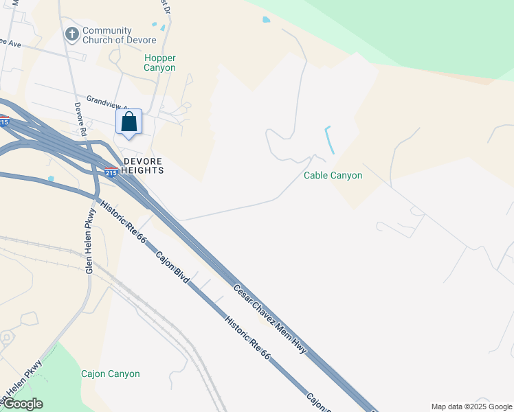 map of restaurants, bars, coffee shops, grocery stores, and more near 7677 Cable Canyon Road in San Bernardino