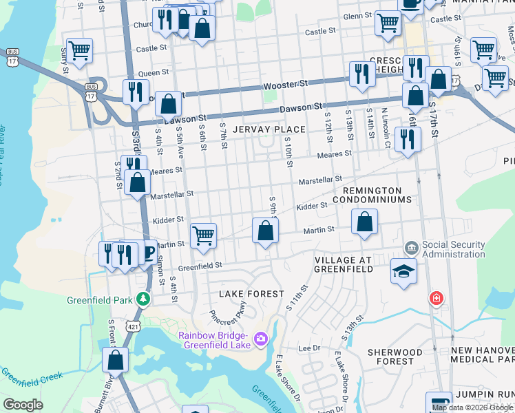 map of restaurants, bars, coffee shops, grocery stores, and more near 1225 South 8th Street in Wilmington