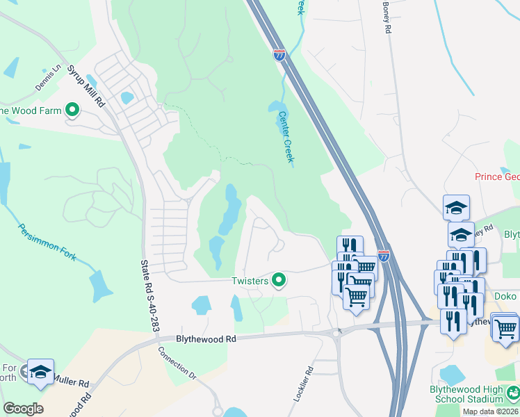 map of restaurants, bars, coffee shops, grocery stores, and more near 203 High Pointe Drive in Blythewood