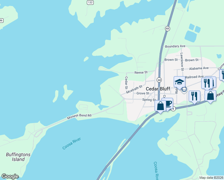 map of restaurants, bars, coffee shops, grocery stores, and more near 3190 Mcelrath Street in Cedar Bluff