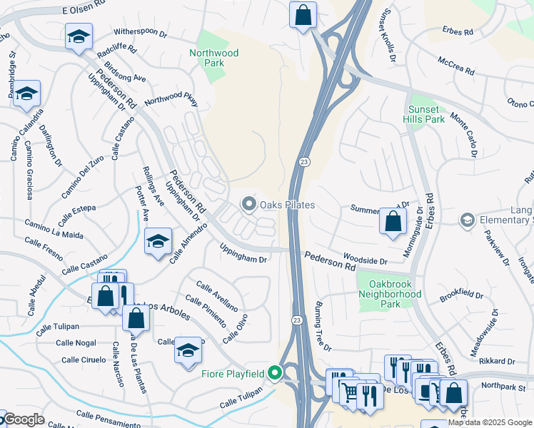 map of restaurants, bars, coffee shops, grocery stores, and more near 1534 Holly Court in Thousand Oaks