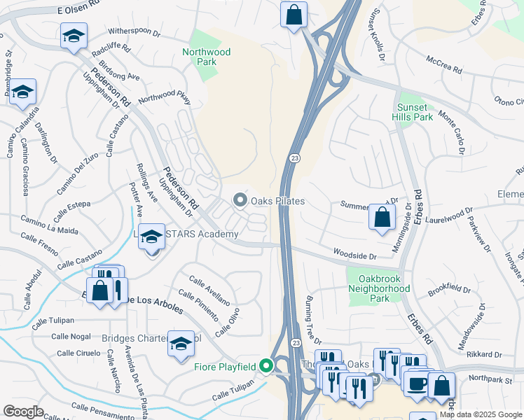 map of restaurants, bars, coffee shops, grocery stores, and more near 1546 Holly Court in Thousand Oaks
