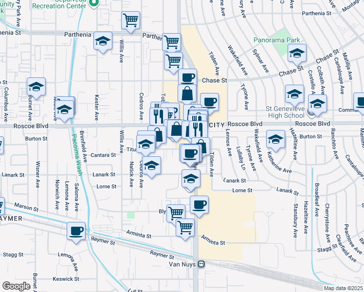 map of restaurants, bars, coffee shops, grocery stores, and more near in Los Angeles