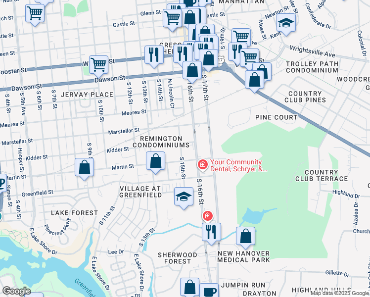 map of restaurants, bars, coffee shops, grocery stores, and more near 1315 South 15th Street in Wilmington