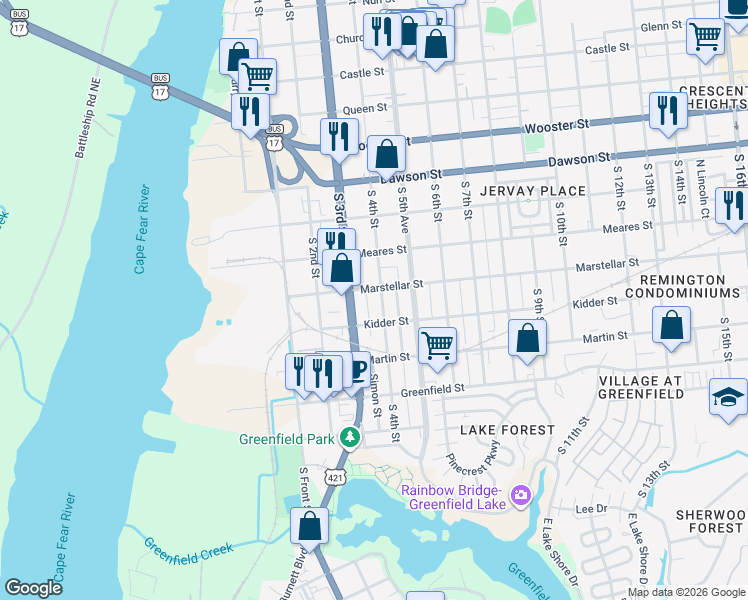 map of restaurants, bars, coffee shops, grocery stores, and more near 1218 South 4th Street in Wilmington